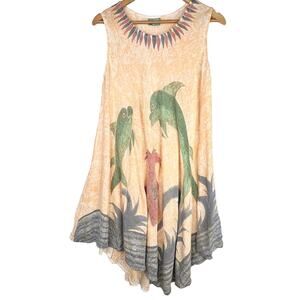 Vintage Blue Ocean Dolphin Beachy Boho Dress S/M